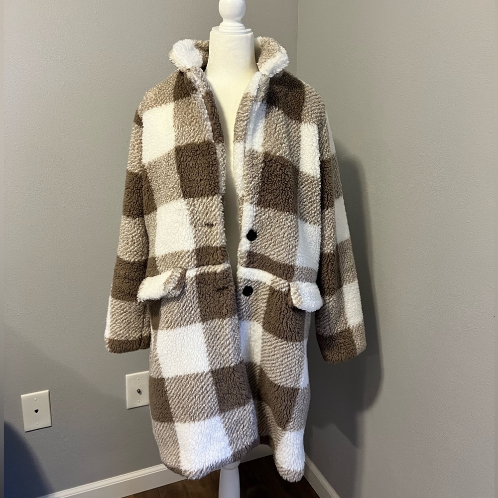 Brown/white teddy coat size medium
